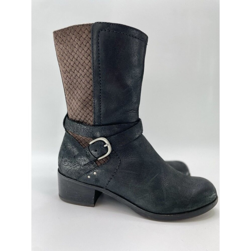 UGG Black and Brown Heeled Boots with Chunky Heel